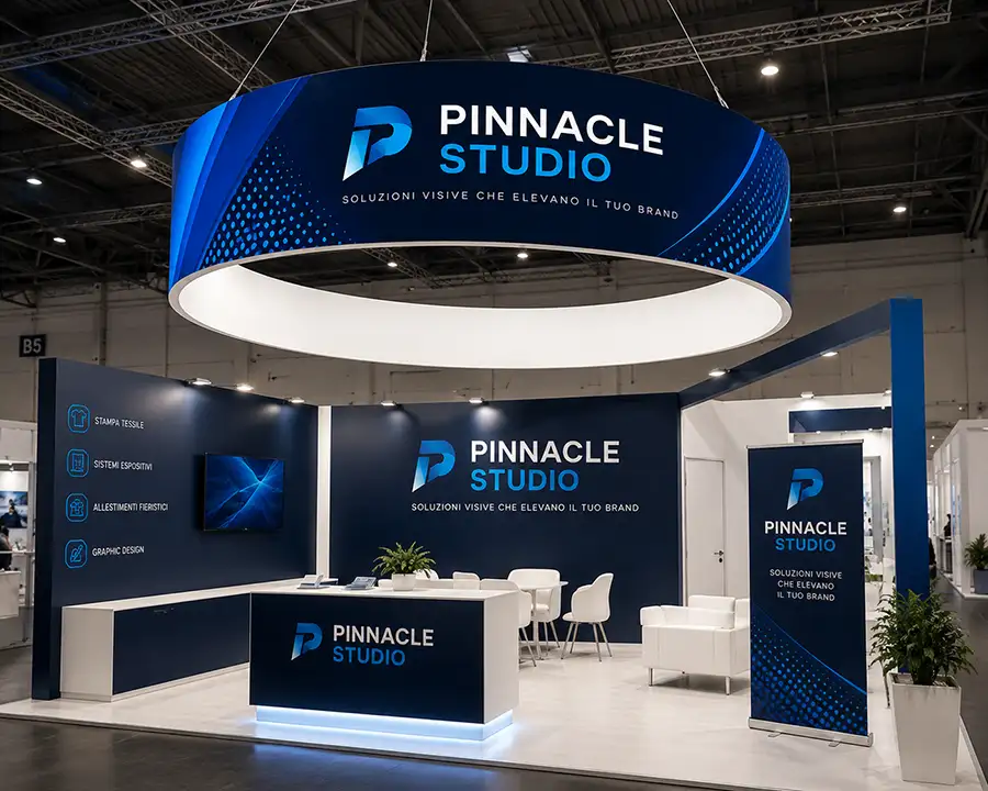 Stand fieristico con appendimento circolare sospeso personalizzato