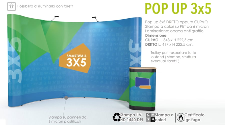 Pop up stand 3×5 | Stand con stampa in PET Pop up stand 3x5 | Stand con stampa in PET a colori