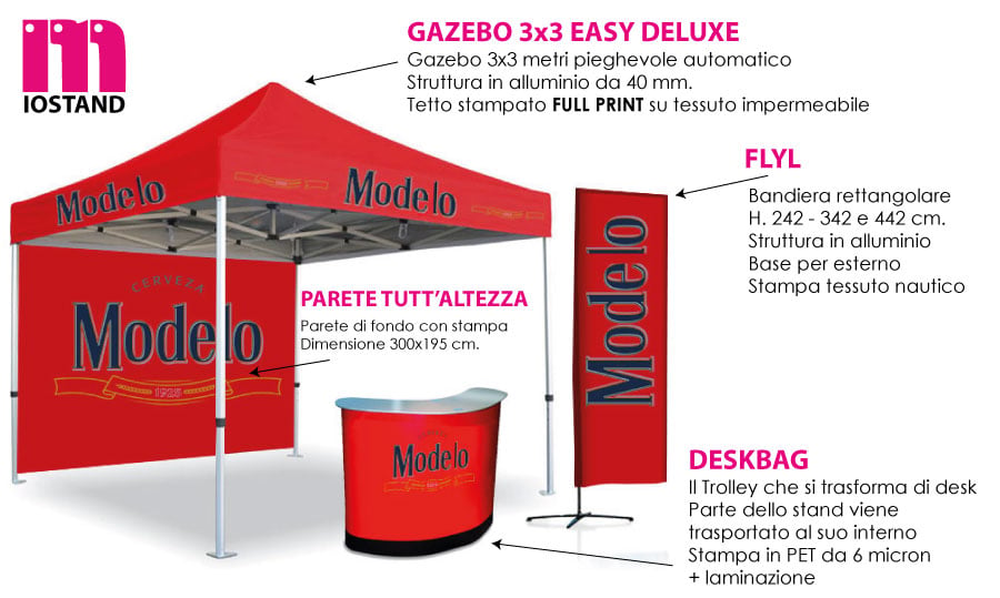 Stand portatile per esterno con gazebo stampato banchetto e bandiera